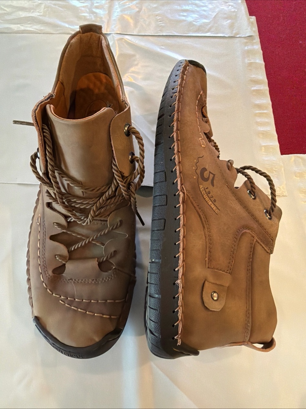 alcubieree Brown Leather Casual Shoes Comfortable Sneakers Hand Stitched Mens 50